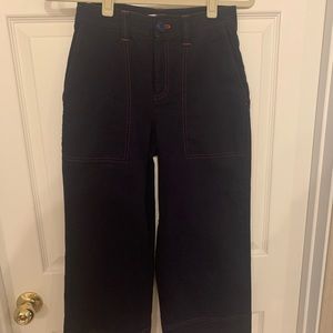 Navy denim pants with red seams, size S